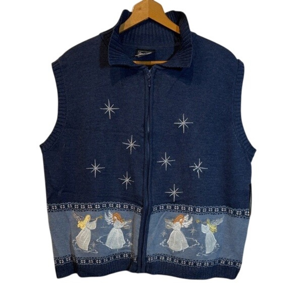 New Women's Southern Lady Blue Angels Star Christmas‎ Zip Front Vest Women's 3X